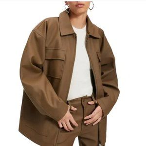 GOOD AMERICAN Oversized Rubber Chore Jacket in Fog Size 2